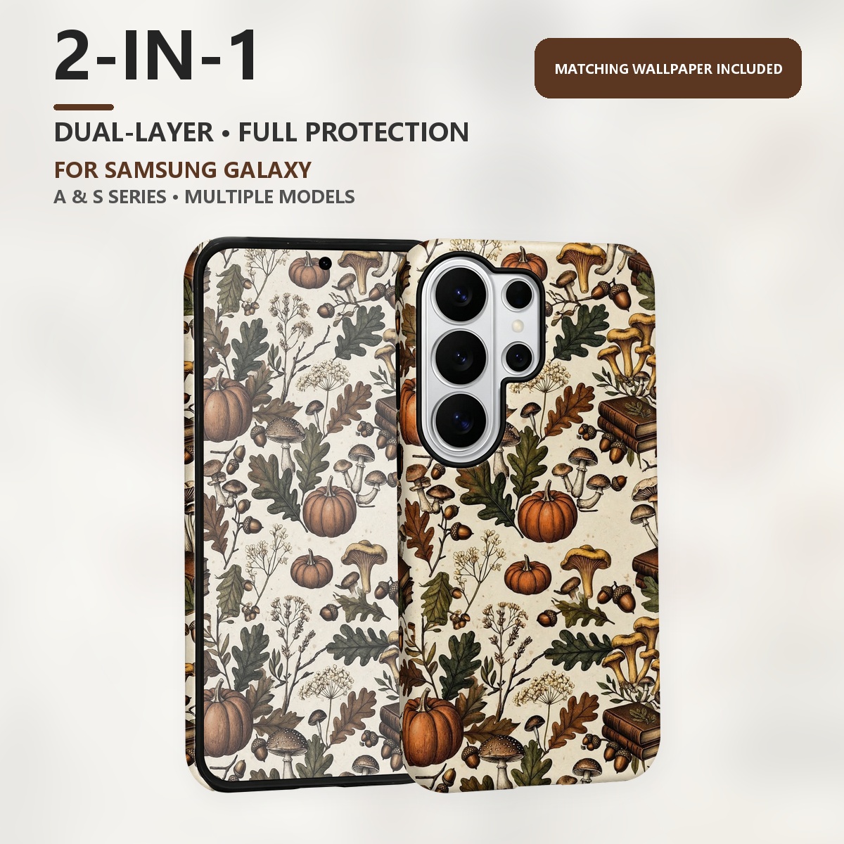 Samsung Galaxy S24 - Autumn Mushroom Pumpkin Pattern 2-in-1 Dual-Layer